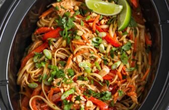 Sluggish Cooker Hen Peanut Noodles